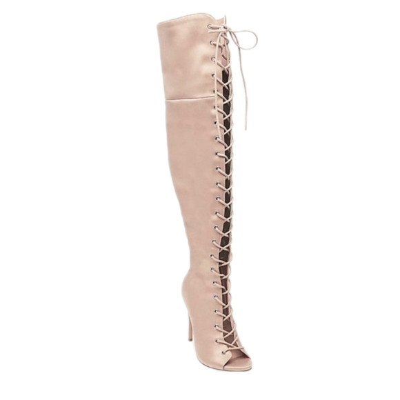 Steve Madden Shoes - Steve Madden Sizzling Over the Knee  Champagne Satin Stiletto Heel Boots 10 M
